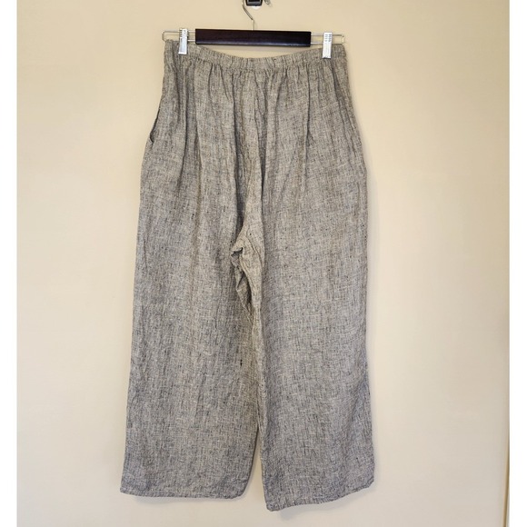 FLAX 100% Linen Cropped Wide Leg Pants Womens Medium Heathered Gray Lagenlook - Picture 2 of 5